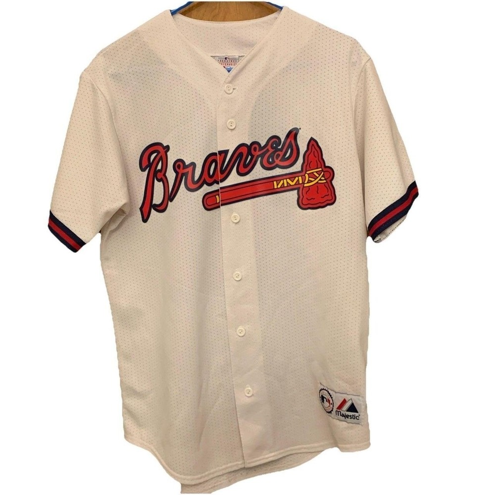 Atlanta Braves Jersey Majestic White Player #10 Chipper Jones Official MLB Sz L